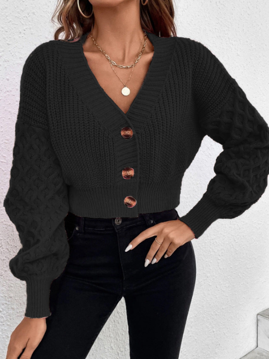 Women's Cable Knit Cardigan with V-Neckline and Cozy Fit
