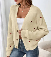 Women's Casual Open Cardigan with Heart Appliqués for Cozy Layering
