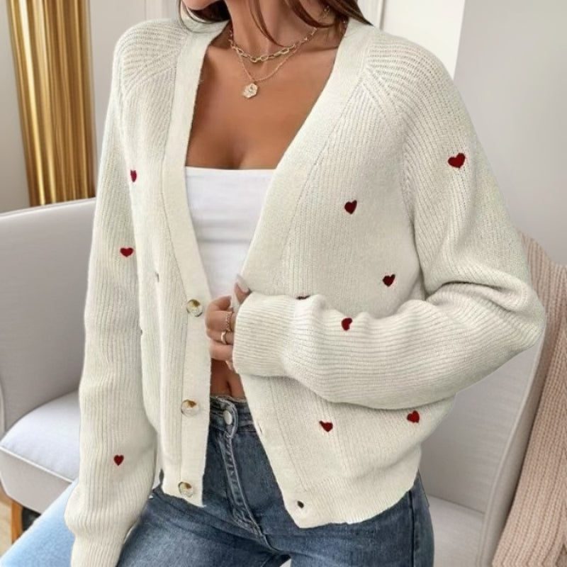 Women's Casual Open Cardigan with Heart Appliqués for Cozy Layering