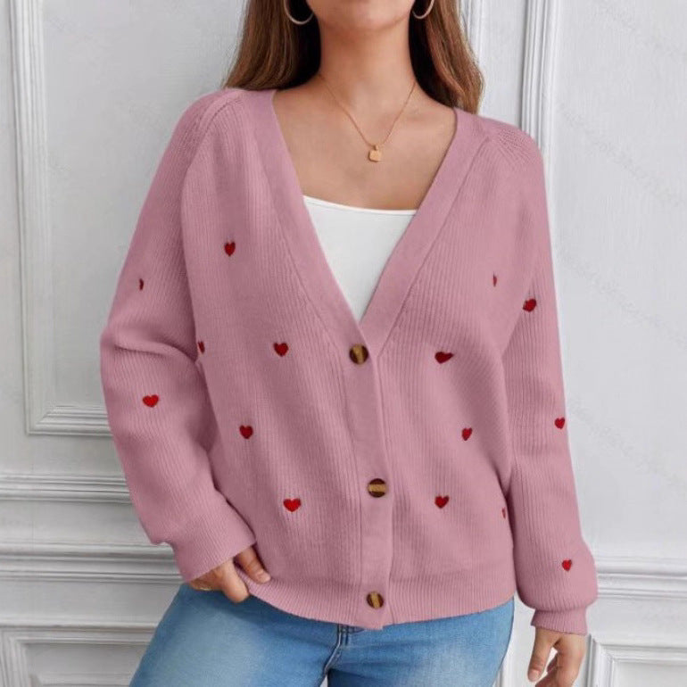 Women's Casual Open Cardigan with Heart Appliqués for Cozy Layering