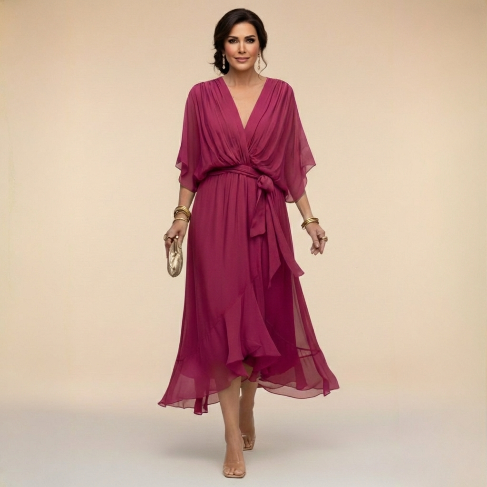Women's Chiffon V-Neck Evening Dress