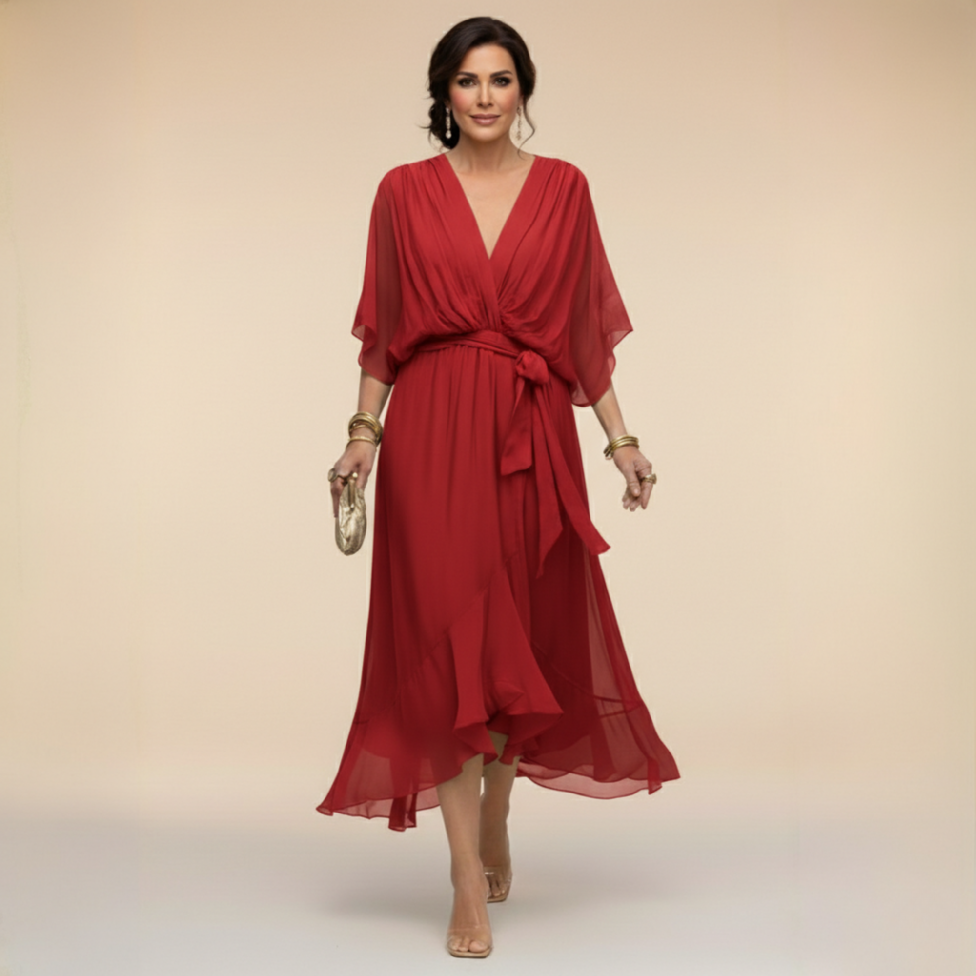 Women's Chiffon V-Neck Evening Dress