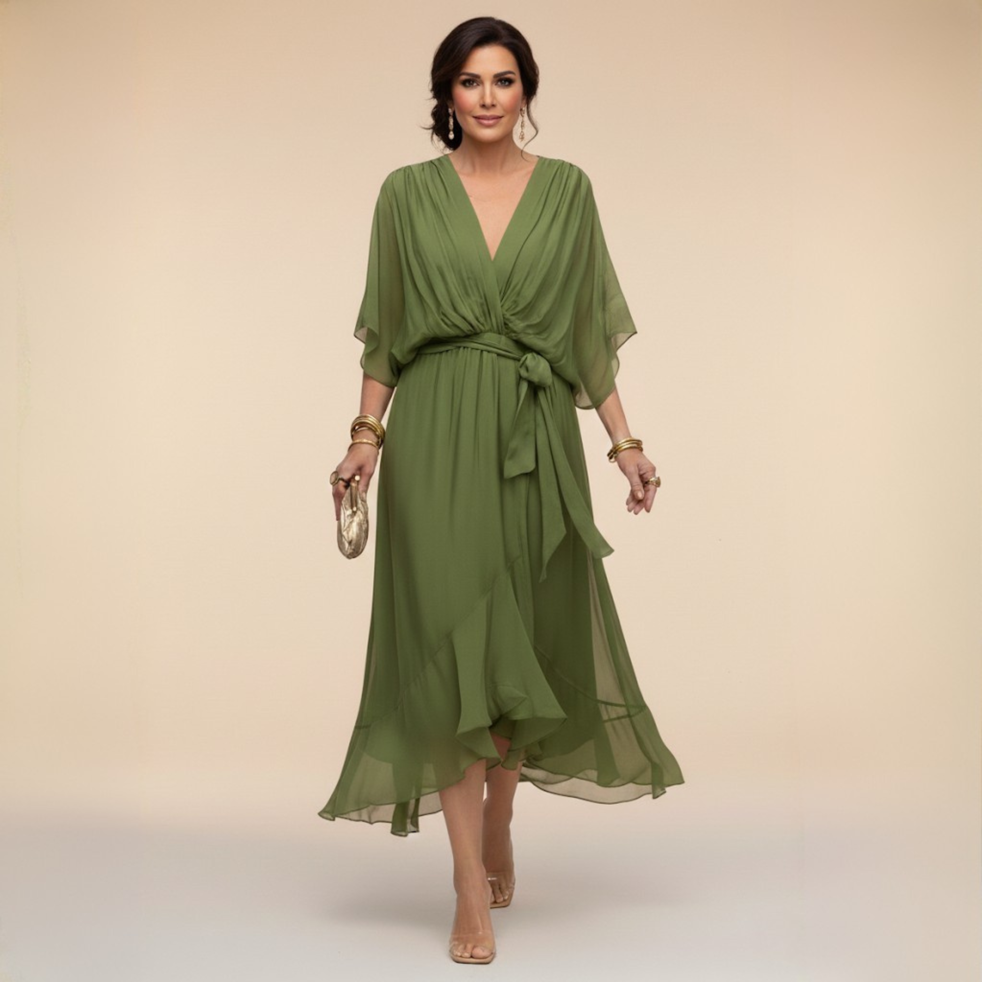 Women's Chiffon V-Neck Maxi Dress for Summer Occasions
