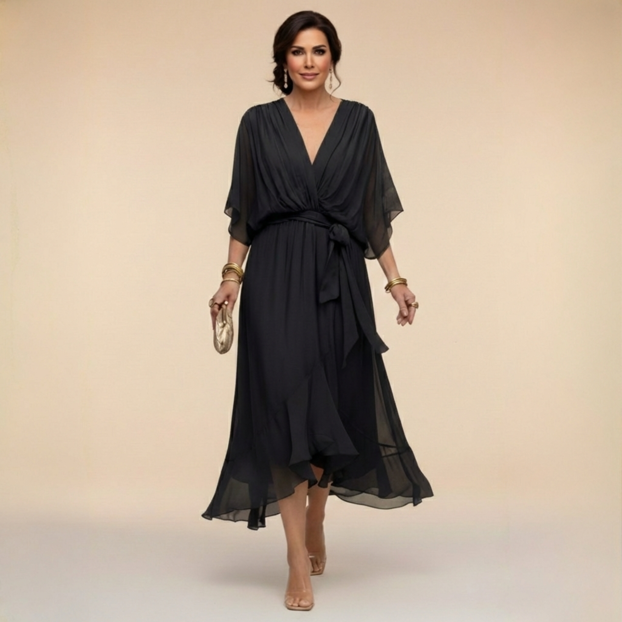 Women's Chiffon V-Neck Maxi Dress for Summer Occasions