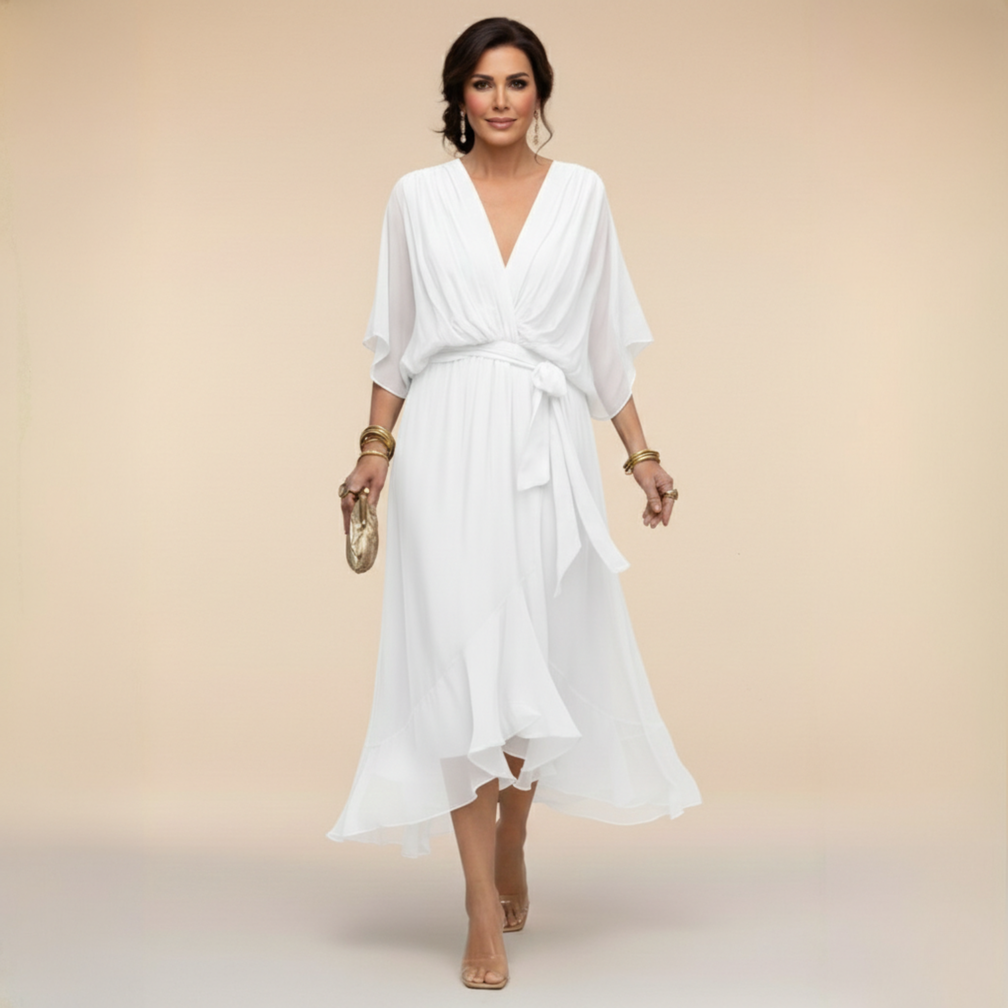 Women's Chiffon V-Neck Maxi Dress for Summer Occasions