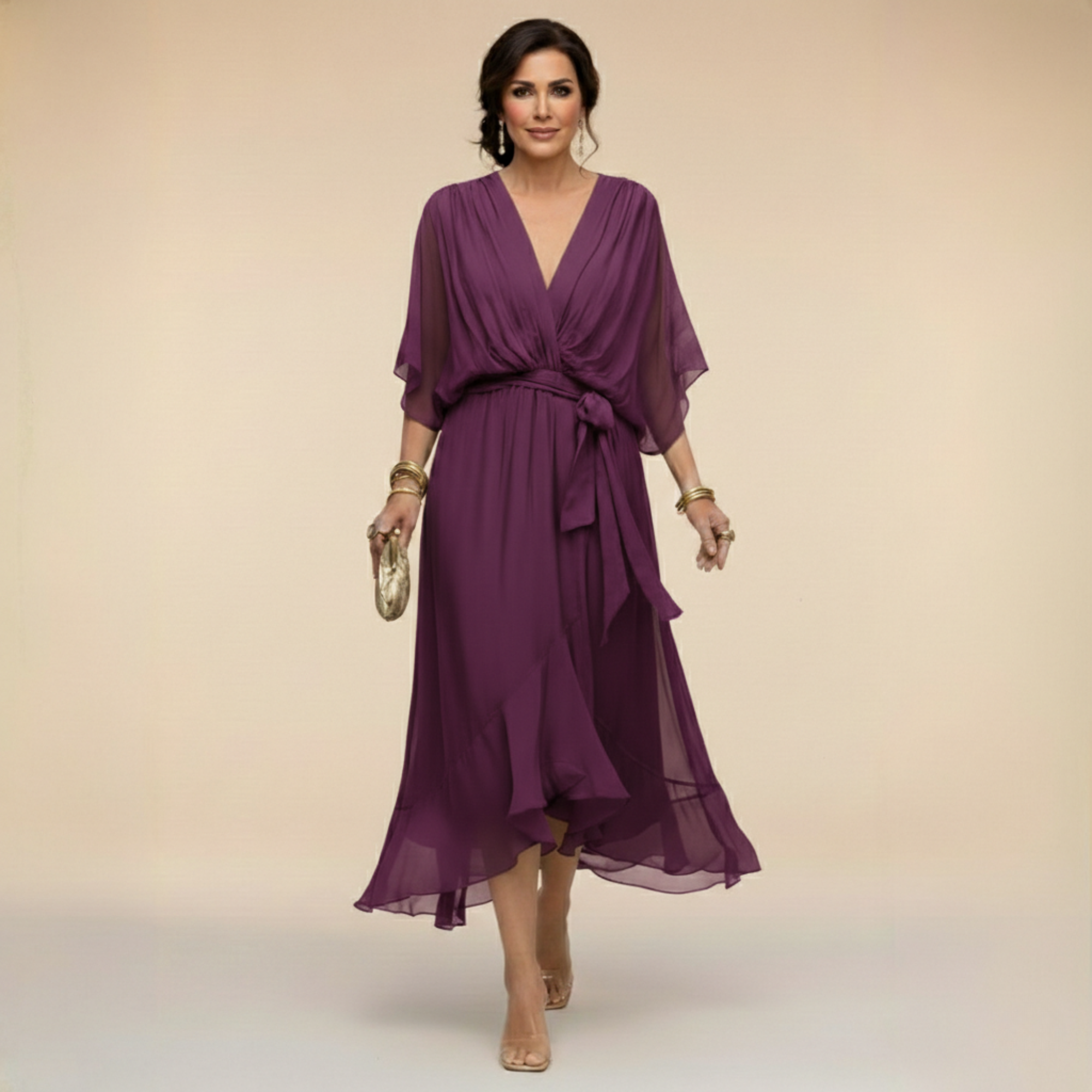 Women's Chiffon V-Neck Maxi Dress for Summer Occasions