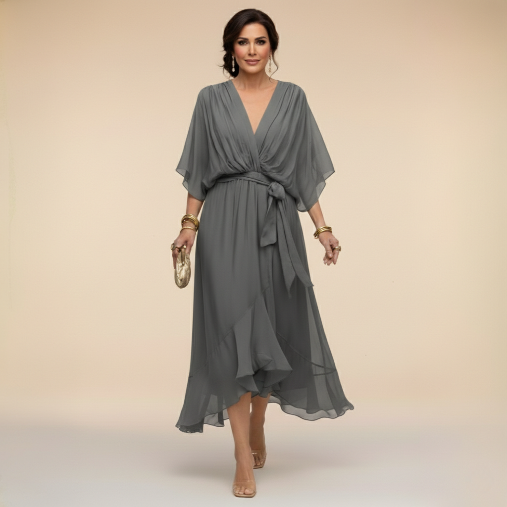 Women's Chiffon V-Neck Maxi Dress for Summer Occasions