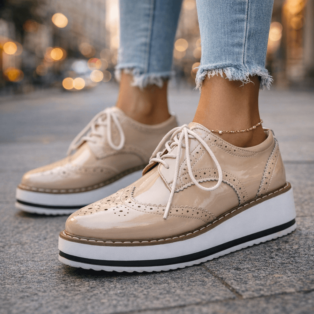 Women's Chunky Cushioned Platform Brogue Shoes