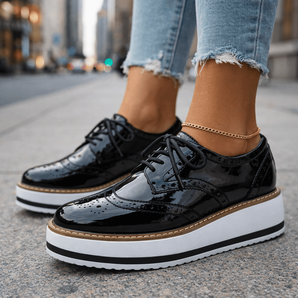 Women's Chunky Cushioned Platform Brogue Shoes