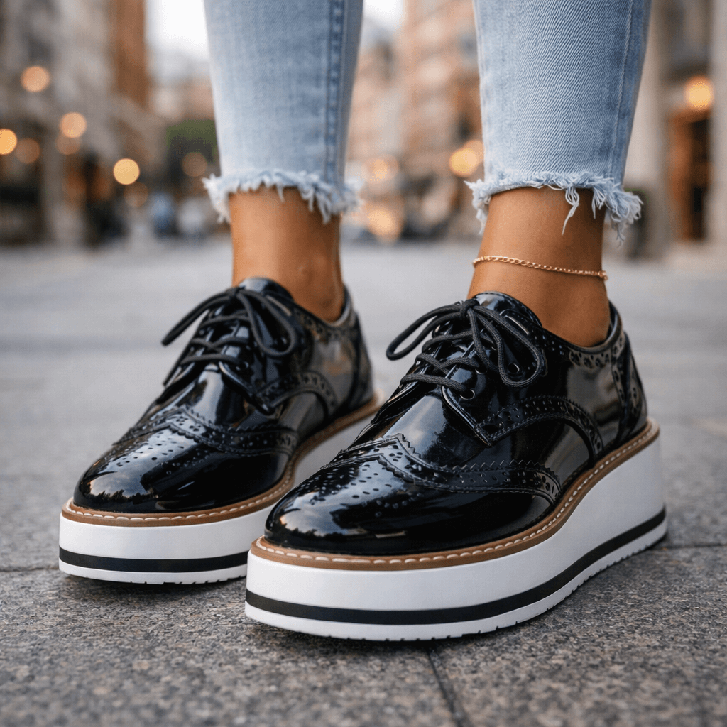 Women's Chunky Cushioned Platform Brogue Shoes
