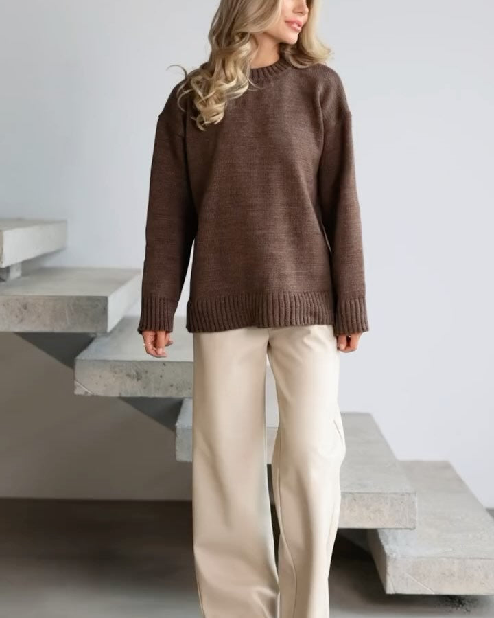 Women's Chunky Knit Loose Fit Sweater with Ribbed Cuffs