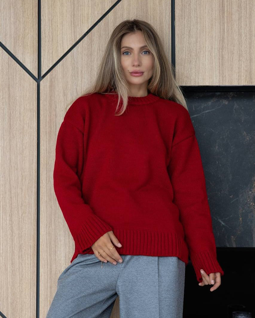 Women's Chunky Knit Loose Fit Sweater with Ribbed Cuffs