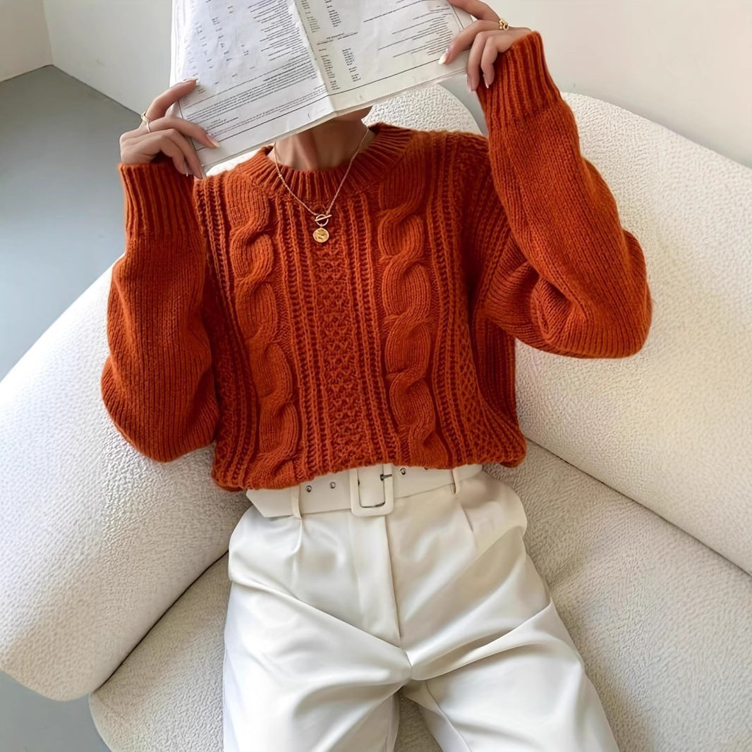 Women's Chunky Knit Oversized Sweater with V-Neck