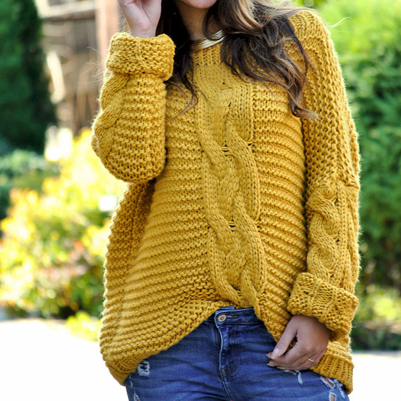 Women's Chunky Knit Sweater with Drop Shoulders