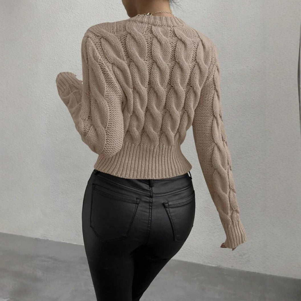 Women's Chunky Knit Sweater with High Collar