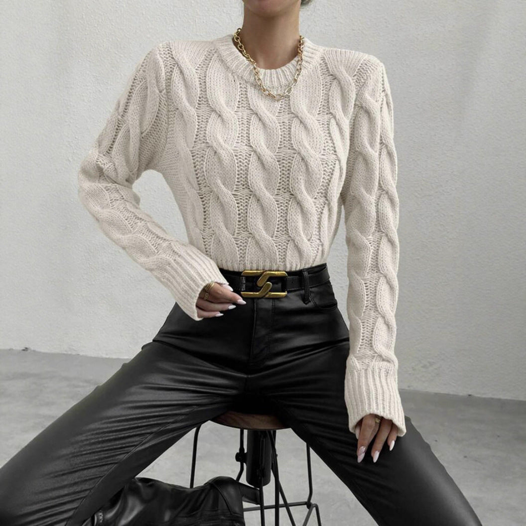 Women's Chunky Knit Sweater with High Collar