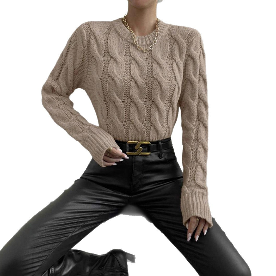Women's Chunky Knit Sweater with High Collar