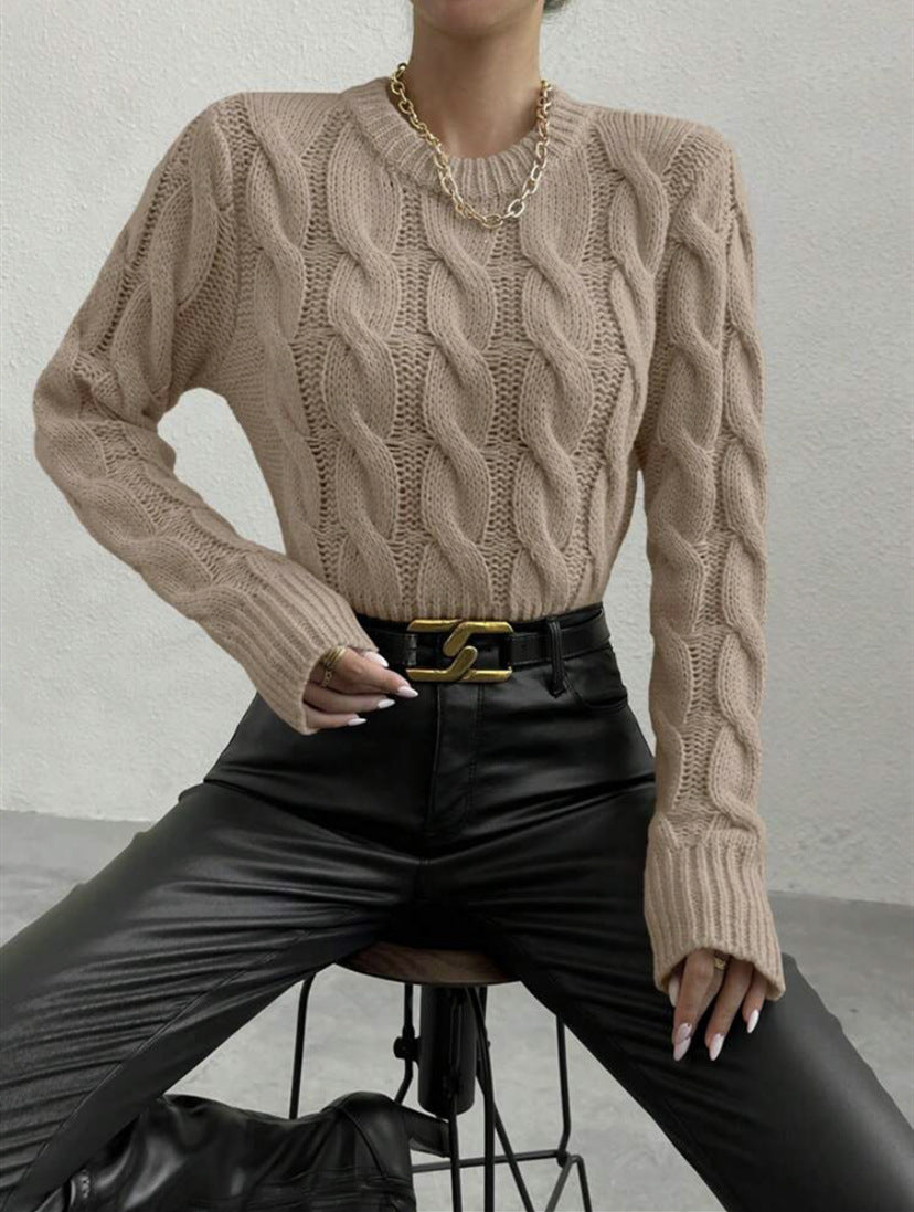 Women's Chunky Knit Sweater with High Collar