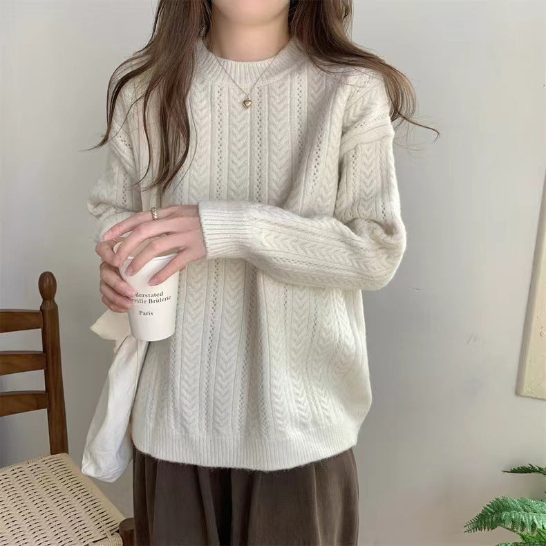 Women's Chunky Knit Sweater with High Round Neck