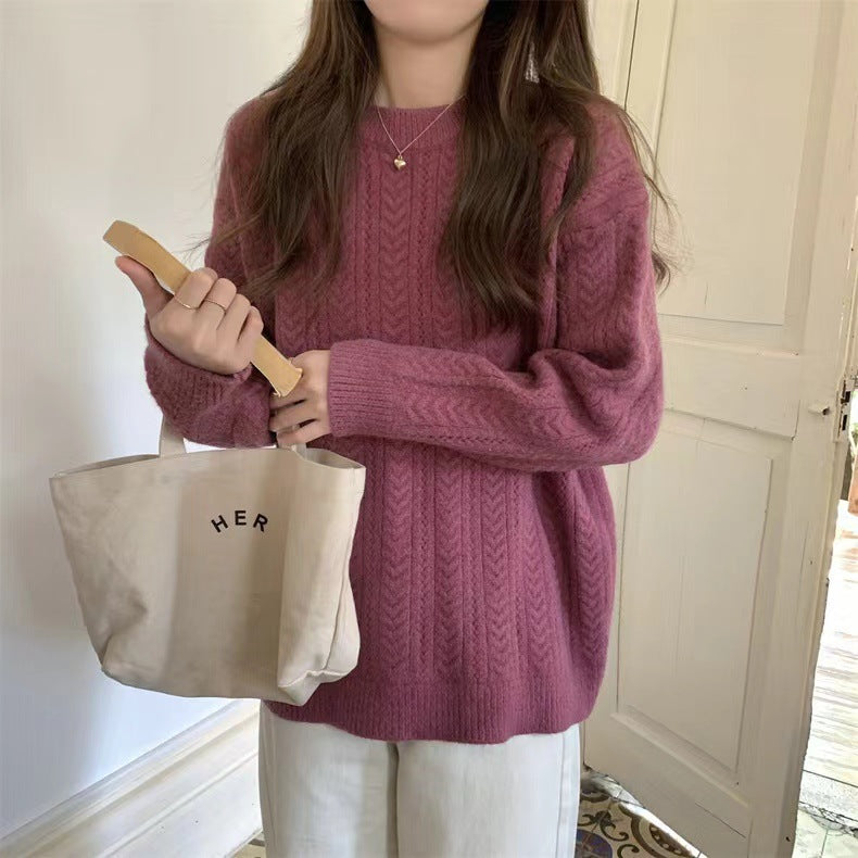 Women's Chunky Knit Sweater with High Round Neck