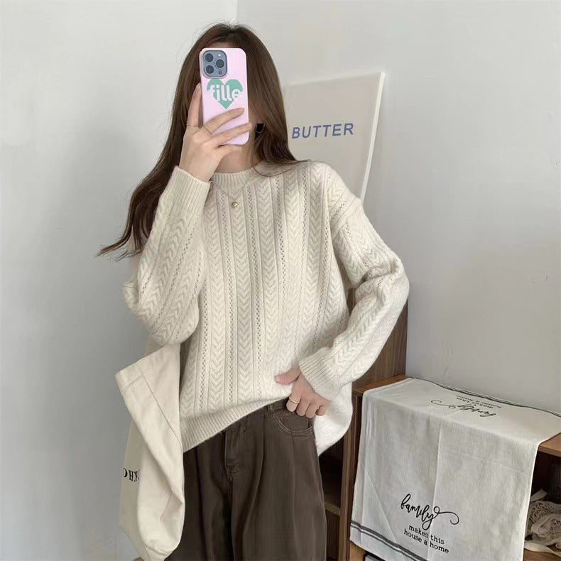 Women's Chunky Knit Sweater with High Round Neck