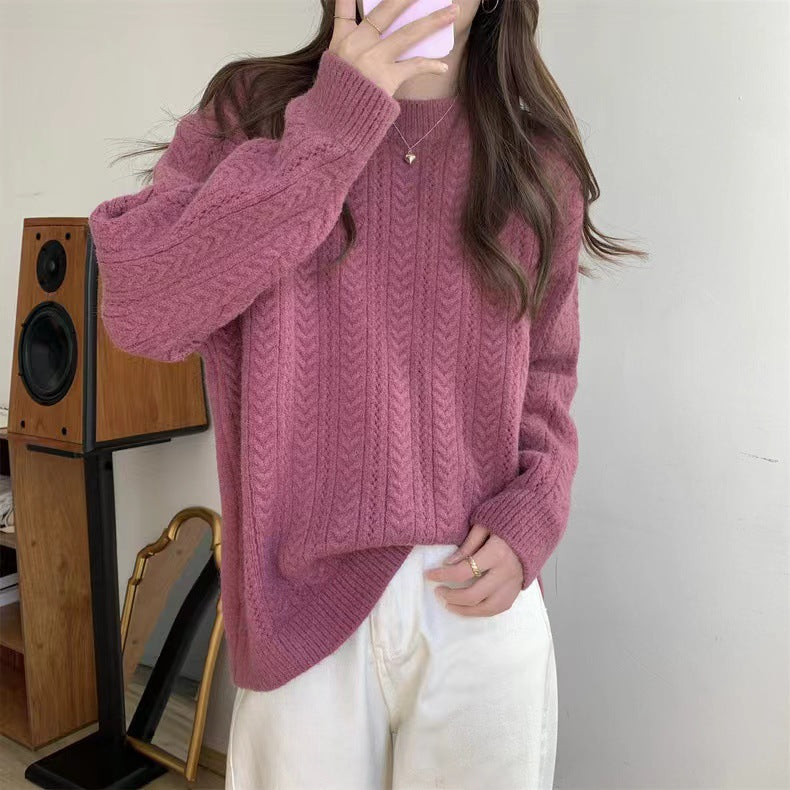 Women's Chunky Knit Sweater with High Round Neck