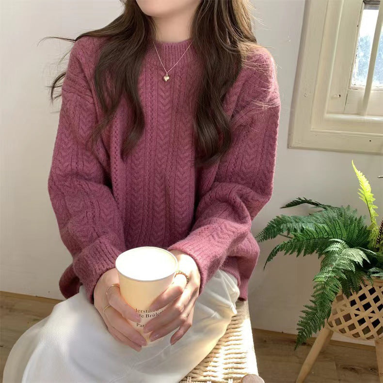Women's Chunky Knit Sweater with High Round Neck