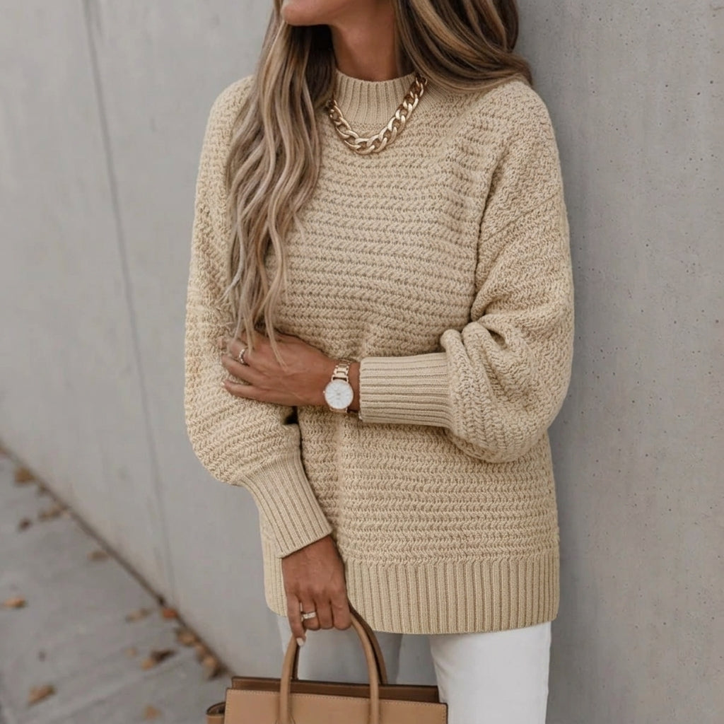 Women's Chunky Knit Sweater with Oversized Mock Neck for Winter