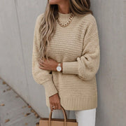 Women's Chunky Knit Sweater with Oversized Mock Neck for Winter