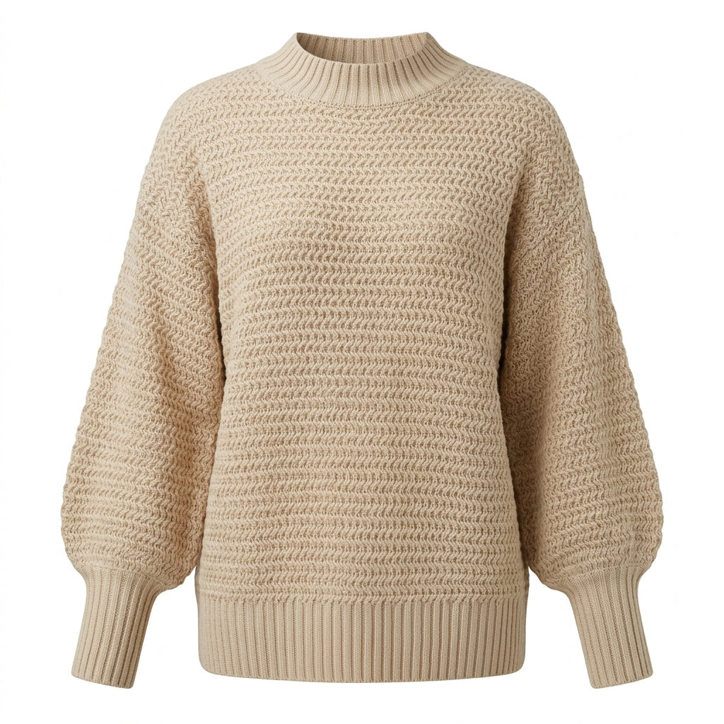 Women's Chunky Knit Sweater with Oversized Mock Neck for Winter