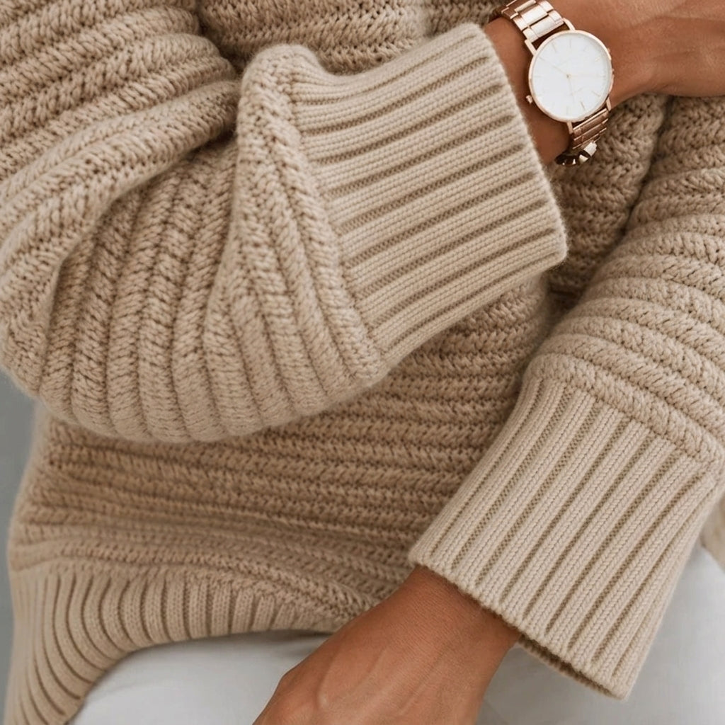 Women's Chunky Knit Sweater with Oversized Mock Neck for Winter