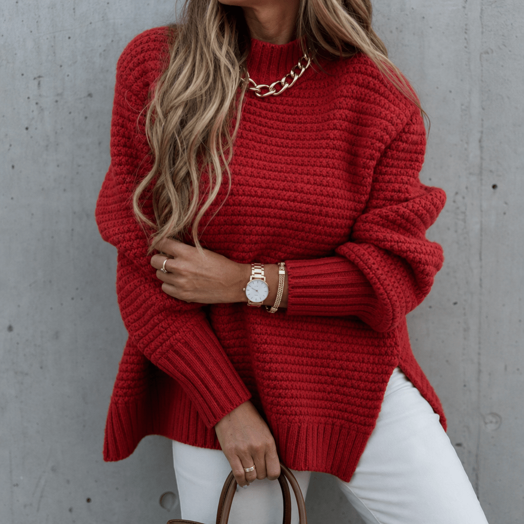 Women's Chunky Knit Sweater with Oversized Mock Neck for Winter
