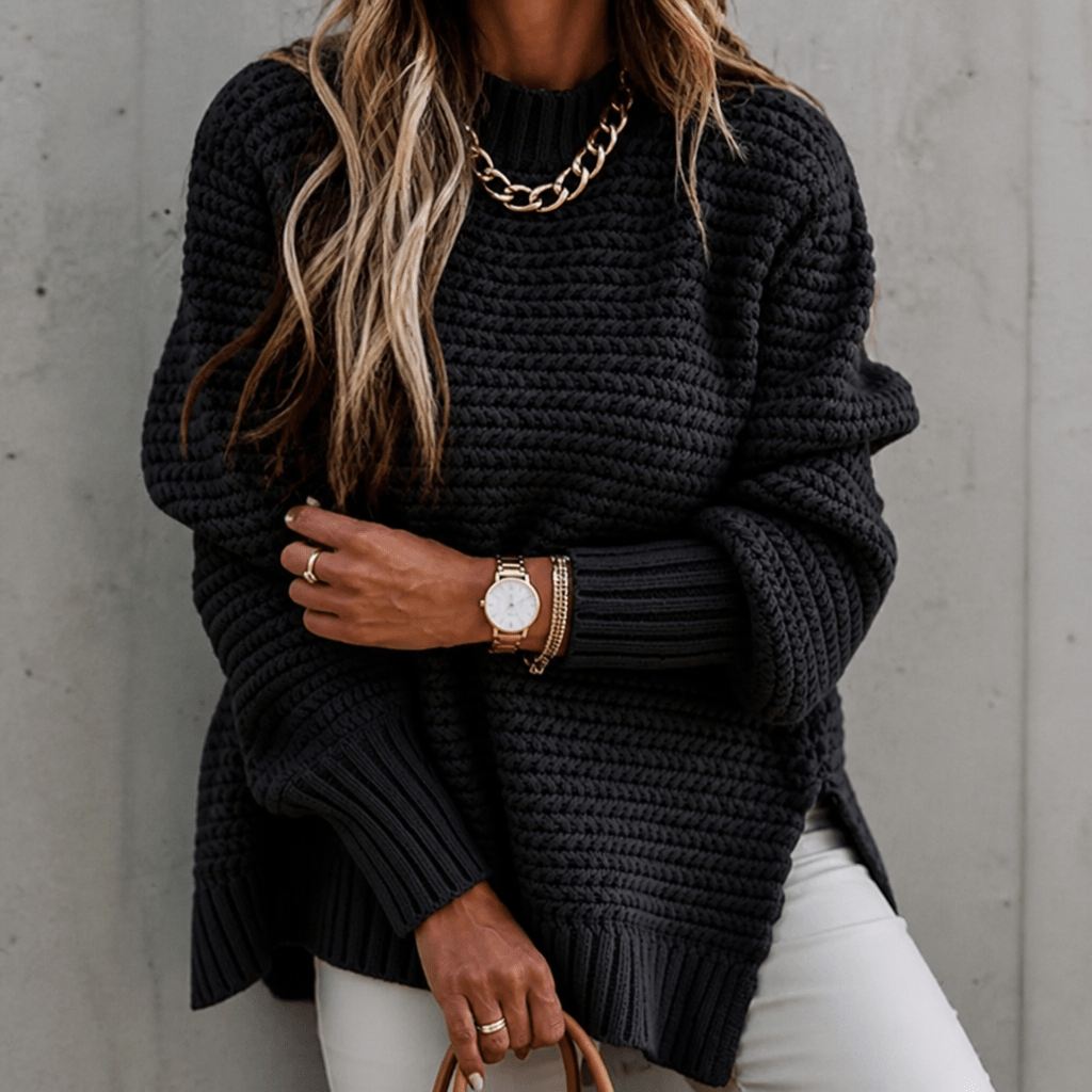 Women's Chunky Knit Sweater with Oversized Mock Neck for Winter