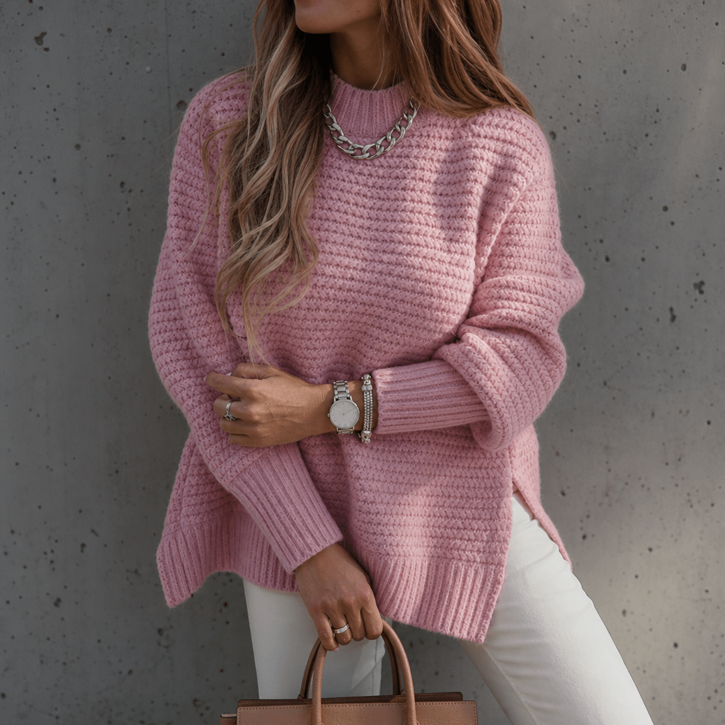 Women's Chunky Knit Sweater with Oversized Mock Neck for Winter