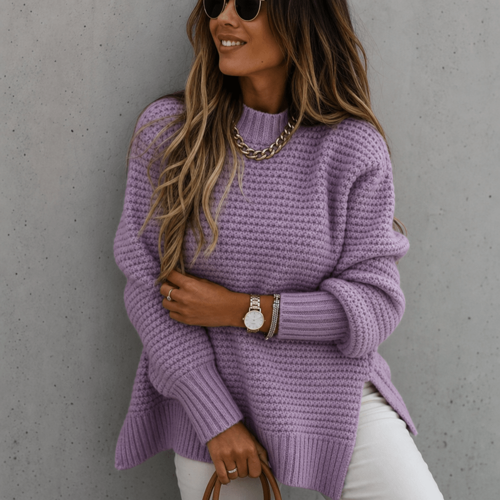 Women's Chunky Knit Sweater with Oversized Mock Neck for Winter
