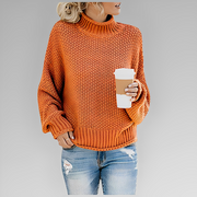 Women's Chunky Knit Turtleneck Sweater with Relaxed Fit