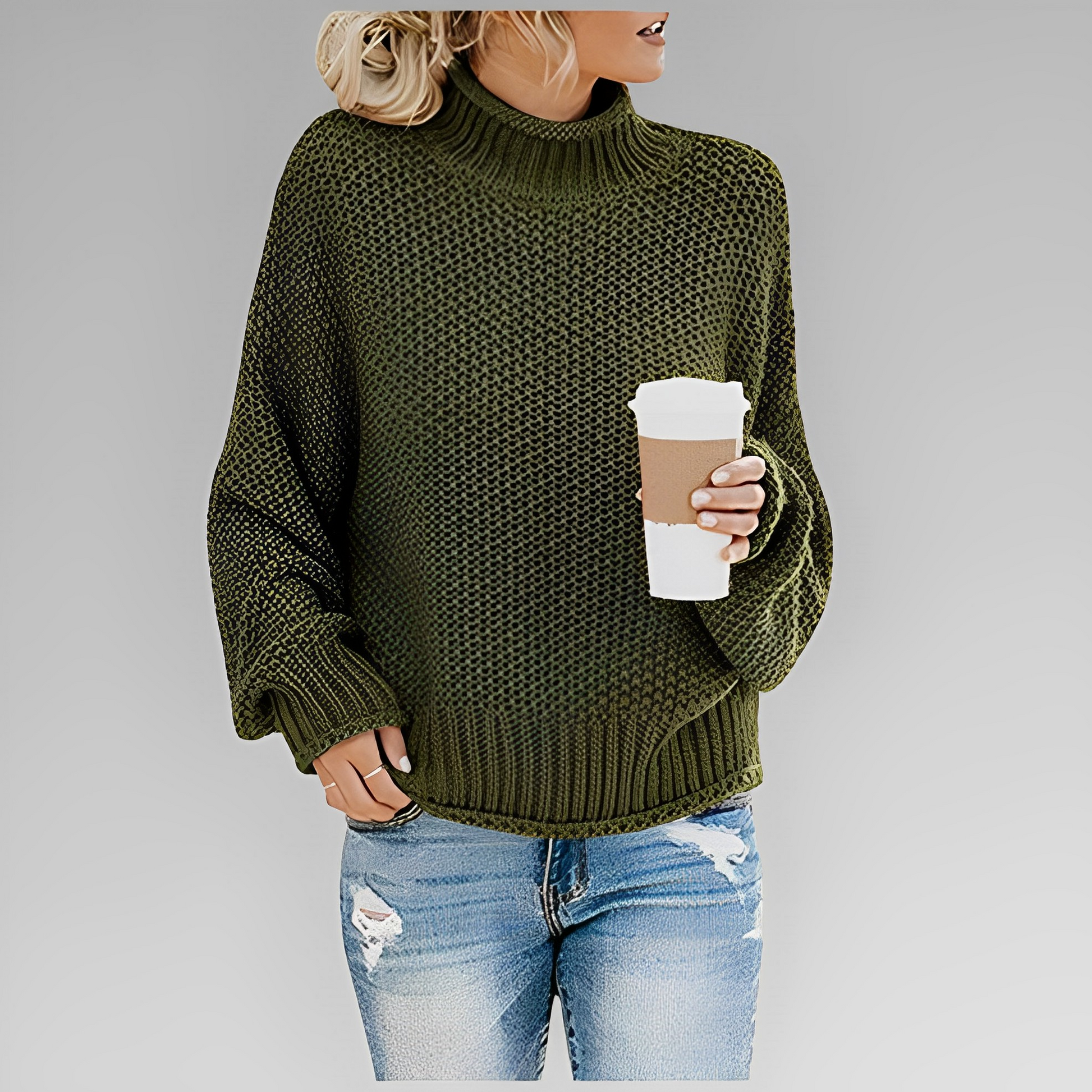 Women's Chunky Knit Turtleneck Sweater with Relaxed Fit