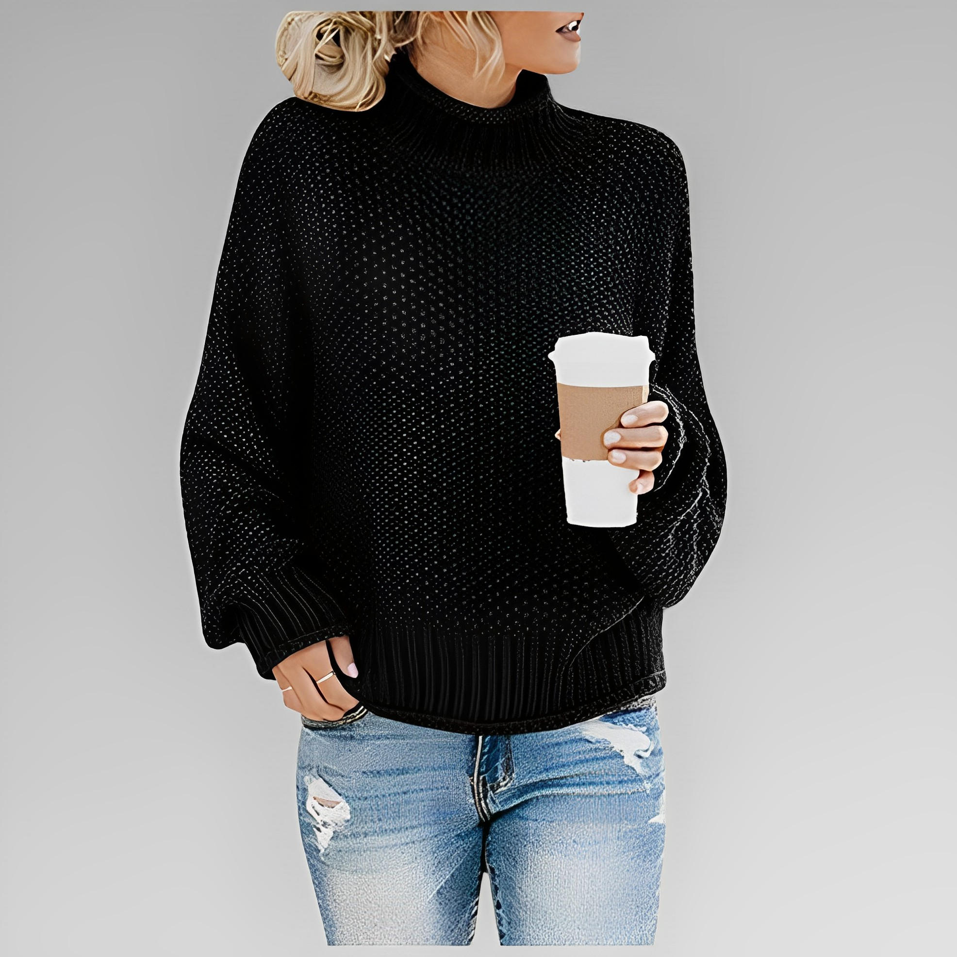 Women's Chunky Knit Turtleneck Sweater with Relaxed Fit
