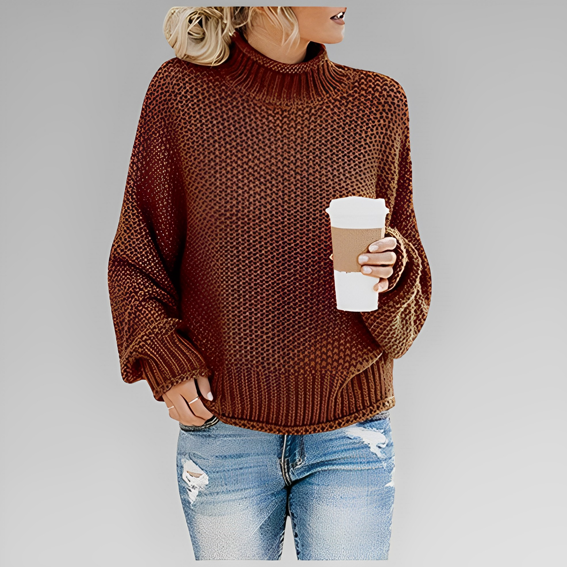 Women's Chunky Knit Turtleneck Sweater with Relaxed Fit