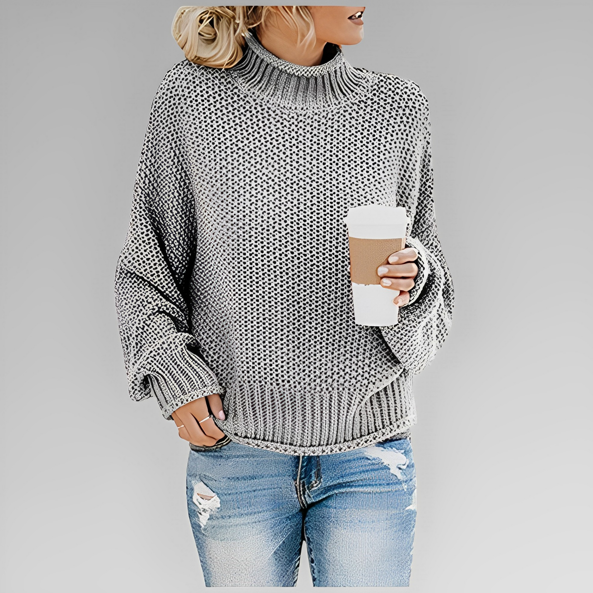 Women's Chunky Knit Turtleneck Sweater with Relaxed Fit
