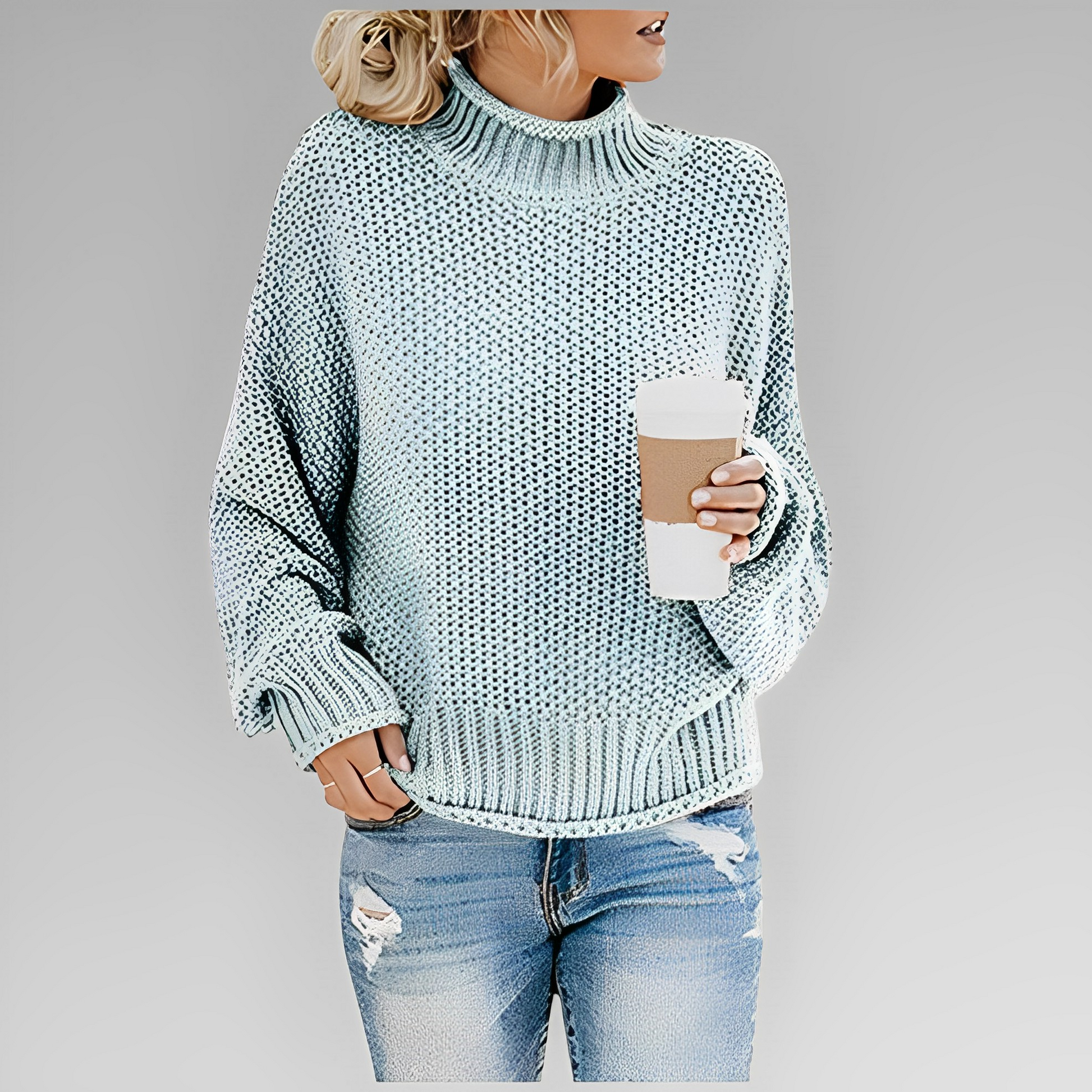 Women's Chunky Knit Turtleneck Sweater with Relaxed Fit