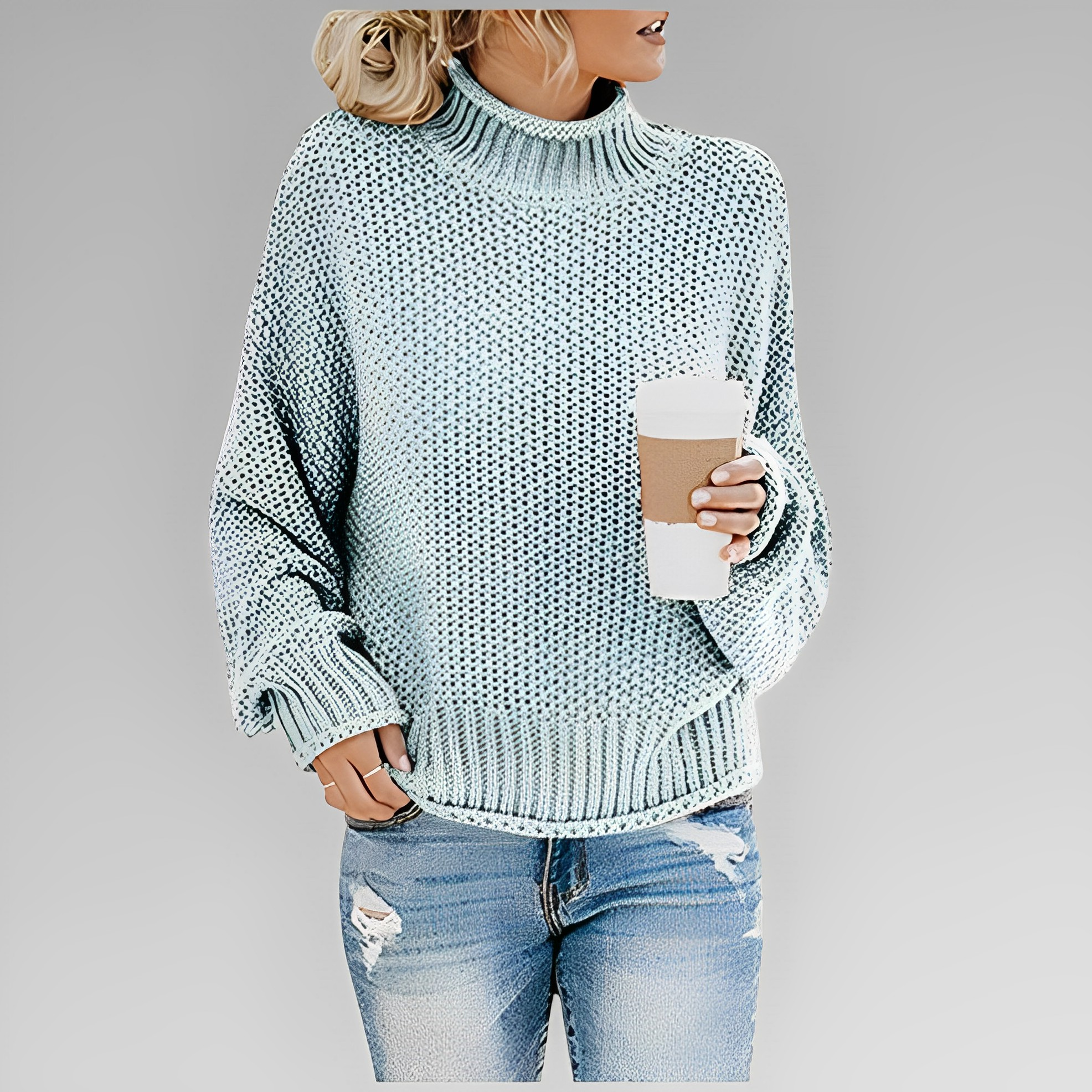 Women's Chunky Knit Turtleneck Sweater with Relaxed Fit