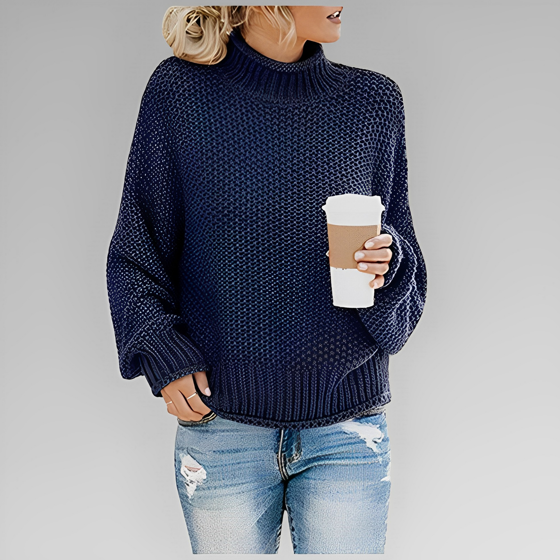 Women's Chunky Knit Turtleneck Sweater with Relaxed Fit
