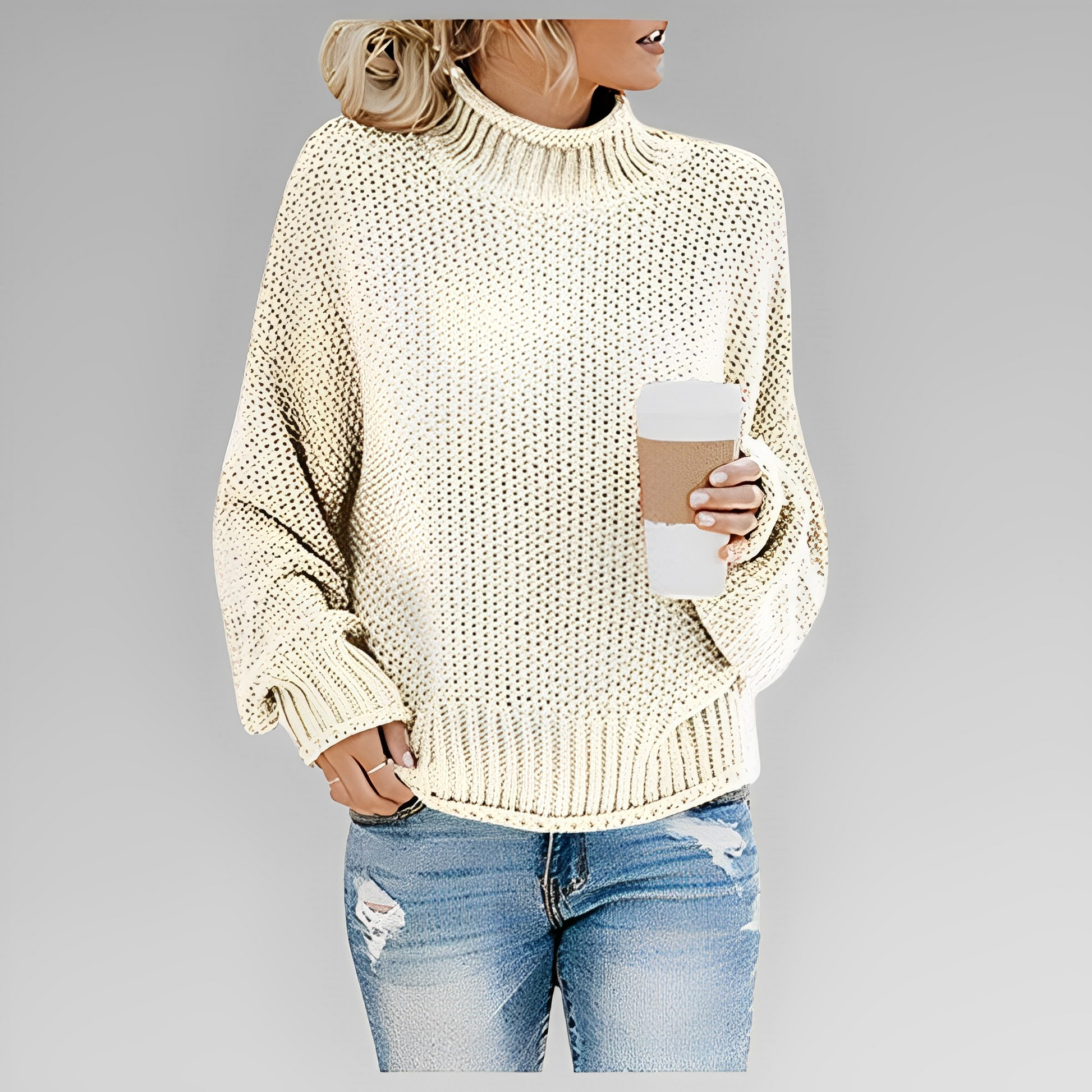 Women's Chunky Knit Turtleneck Sweater with Relaxed Fit