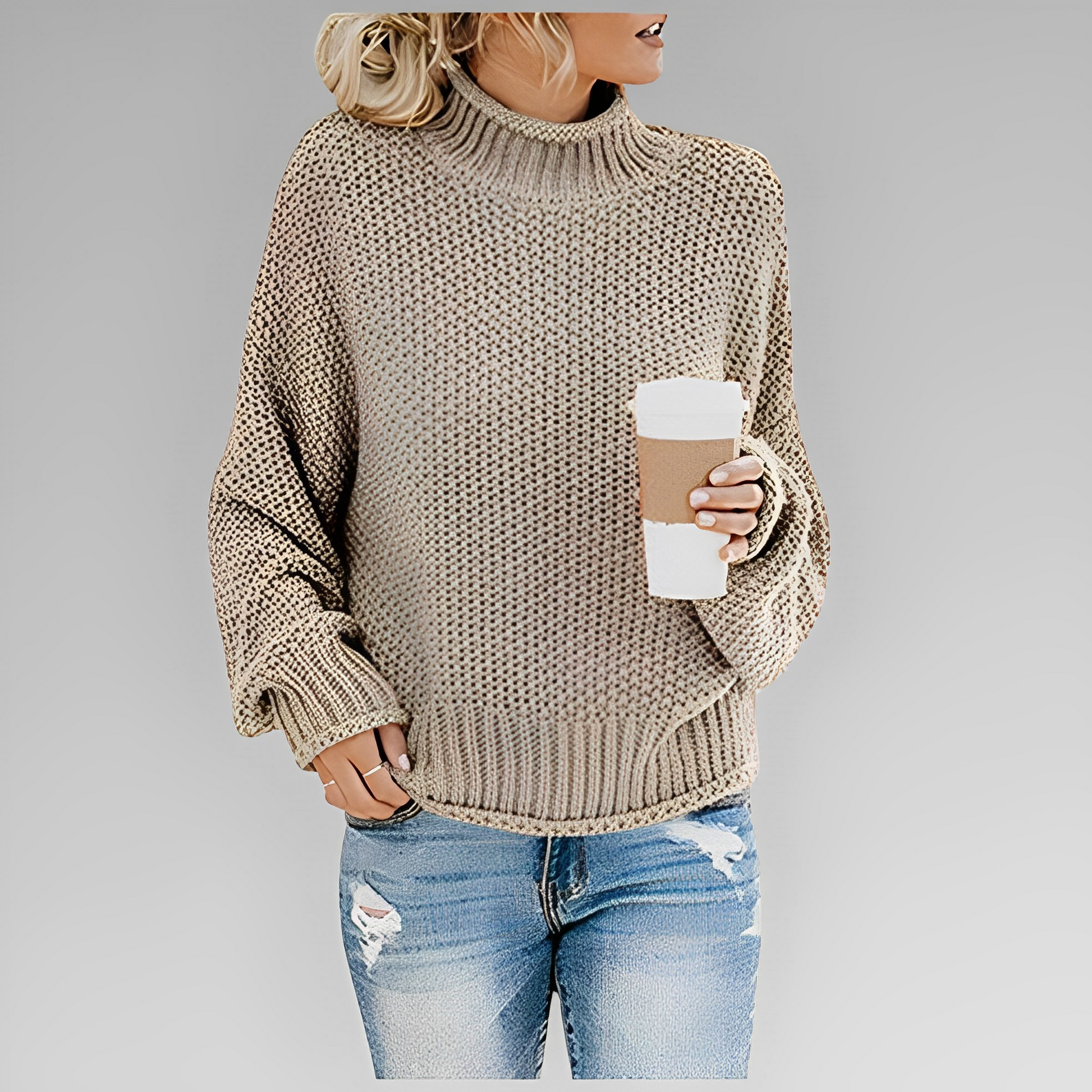 Women's Chunky Knit Turtleneck Sweater with Relaxed Fit