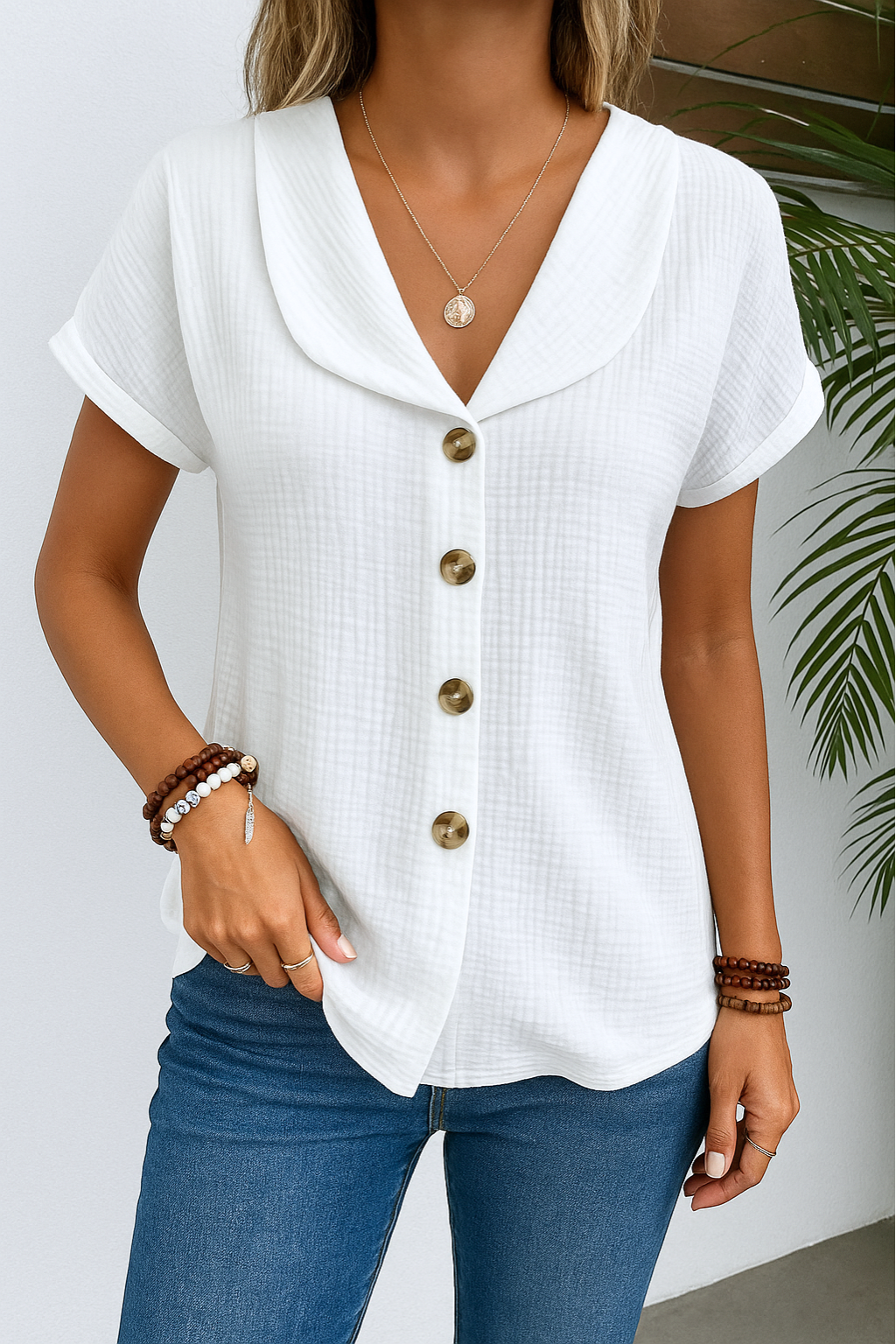 Women's Classic Collar Long Sleeve Blouse for Summer Wear