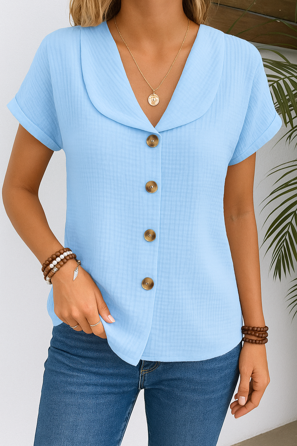 Women's Classic Collar Long Sleeve Blouse for Summer Wear