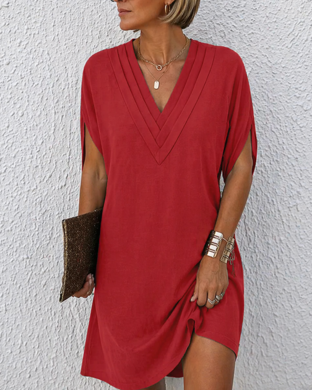Women's Cotton Blend V-Neck Summer Dress with Wrap Detail
