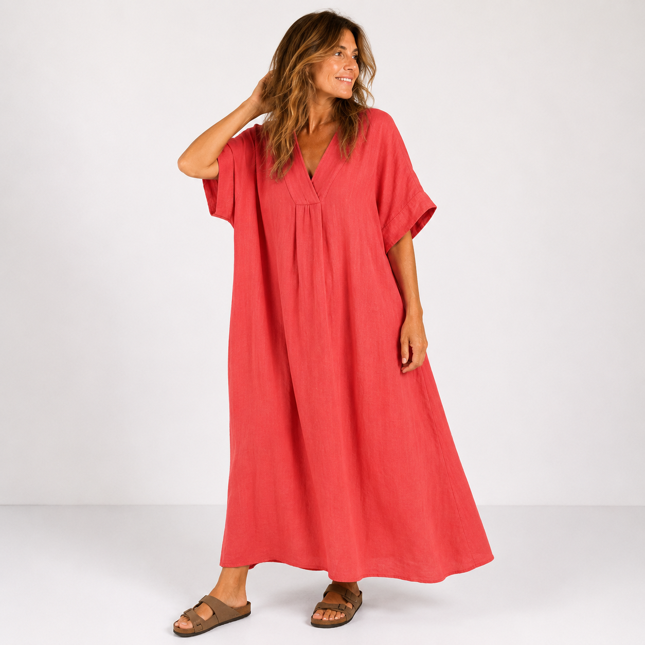 Women's Cotton V-Neck Casual Dress