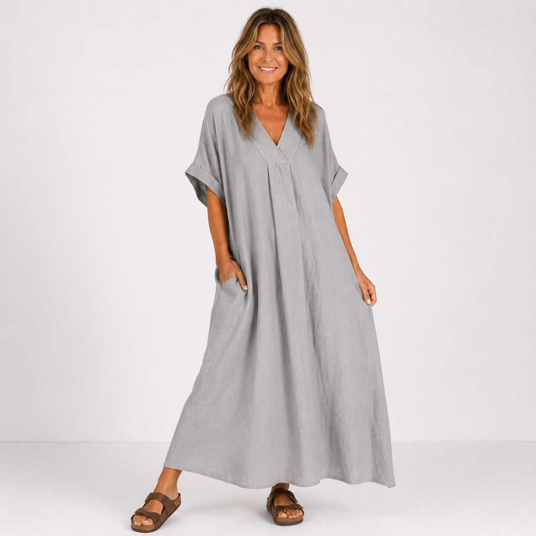 Women's Cotton V-Neck Casual Dress